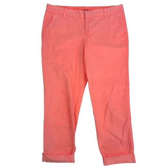 Calson Neon Highlighter Coral Chino Pants Cotton Spandex Stretch Size 8 - Picture 1 of 14